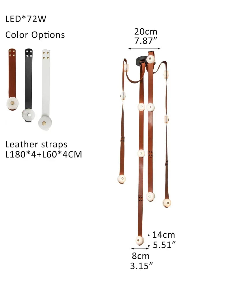 LED Mini SNAPS Module Ceiling Alabaster Pendant Light with Brown Leather Straps 12-light-L56*W56*H244CM L22"*W22"*H96" Modern Pendant lamp