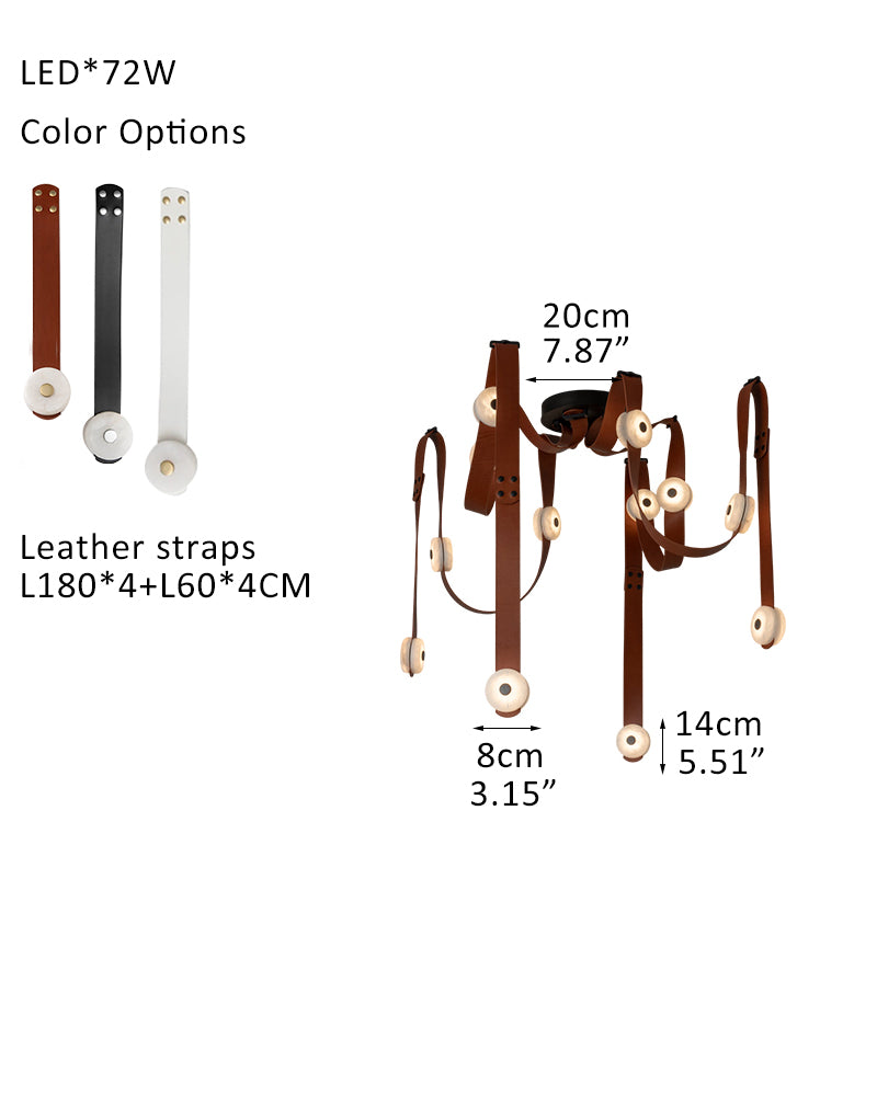 LED Mini SNAPS Module Ceiling Alabaster Pendant Light with Brown Leather Straps