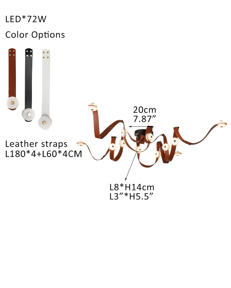 LED Mini SNAPS Module Ceiling Alabaster Pendant Light with Brown Leather Straps