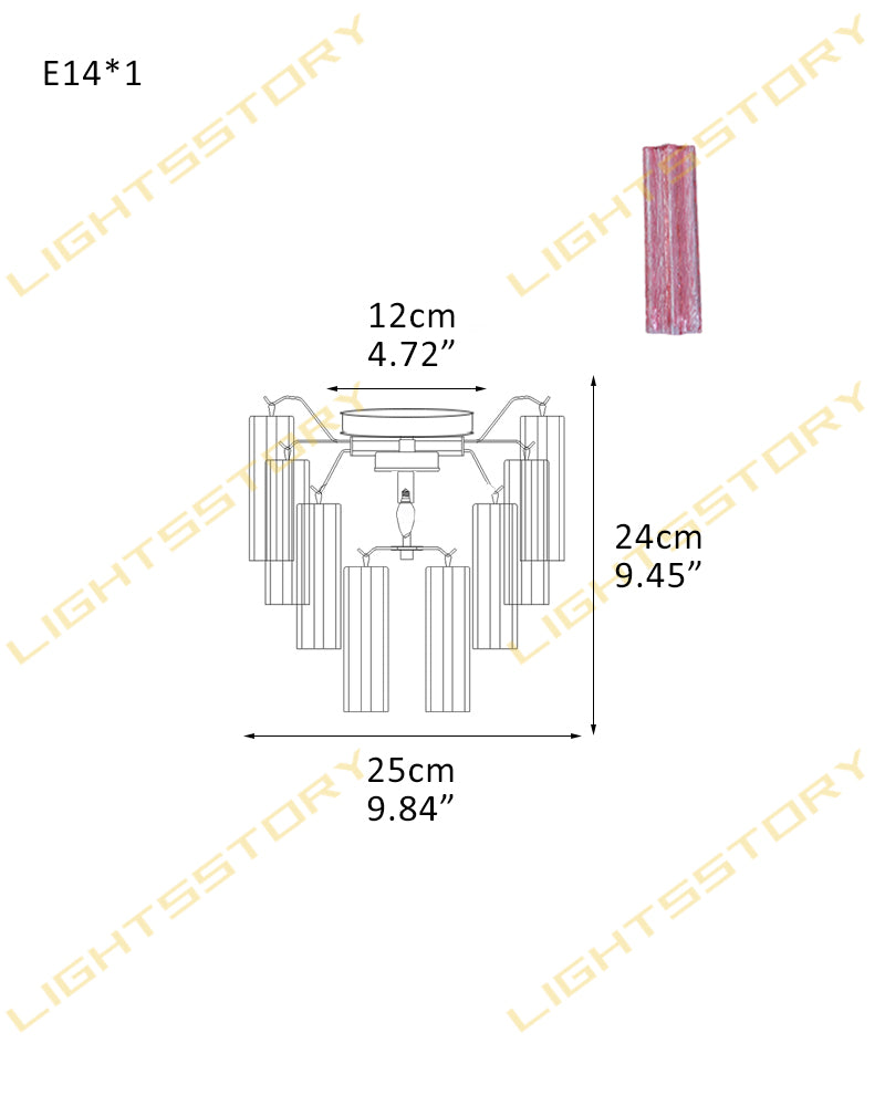 6/8 lights Compact Murano Small Ceiling Light Glass Replacement | Flower Glass Shade 1 light -D25*H24CM D9.84"*H9.45"(8 tubes) Gold + Pink Glass Modern Ceiling lamp