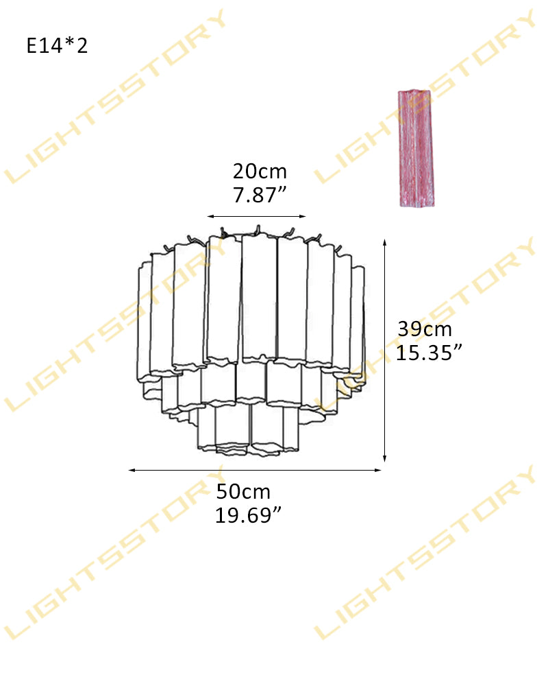 Hand-blown 18 Glass Tubes Modern Minimalist Flush Mount Ceiing Lamp Over Dining Table 2 light -D50*H39CM D19.69"*H15.35"(18 tubes) Gold + Pink Glass Modern Ceiling lamp