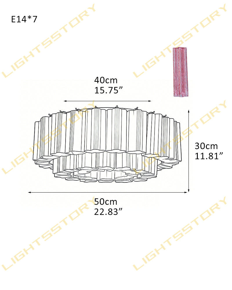 7 Lights Amber Glass Tubes Semi-Flush Ceiling Mount Lights Wide 23in Aged Brass/Black Frame 7-light-D58*H30CM D22.83"*H11.81"(42 tubes) Gold + Pink Glass Flush Mounted Ceiling Lamp