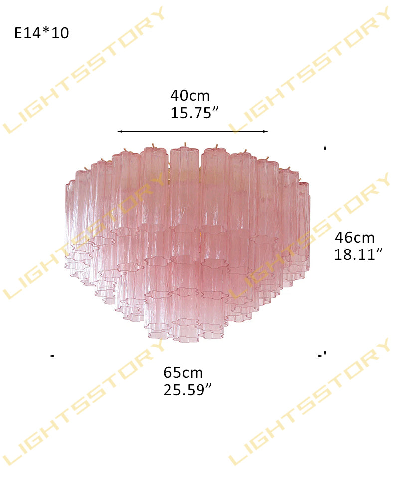 10 Lights Modern Tronchi Semi-Flush Ceiling Lamps with Venetian Colorful Glass Shade 10 light-D65*H46CM D25.59"*H18.11"(42 tubes) Brass + Pink Glass Flush Mounted Ceiling Lamp