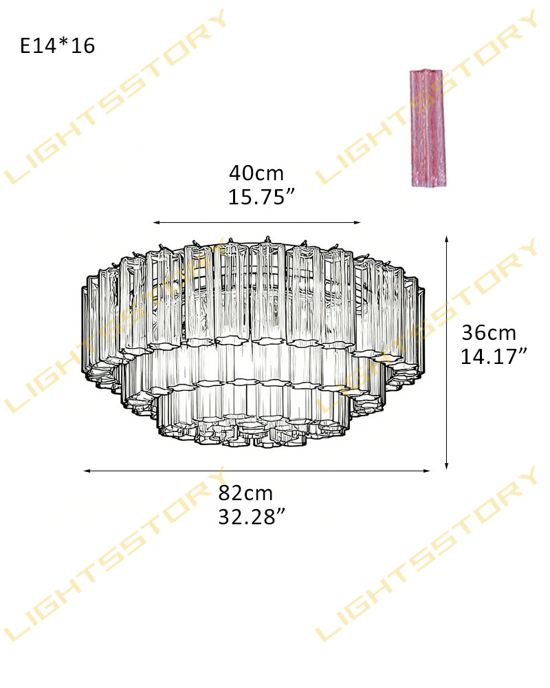 Exquisite Murano Colorful Glass Ceiling Lamps Wide 32in Aged Brass/Black Framework for Foyer Entrance 16 light-D82*H36CM D32.28"*H14.17"(79 tubes) Gold + Pink Glass Flush Mounted Ceiling Lamp