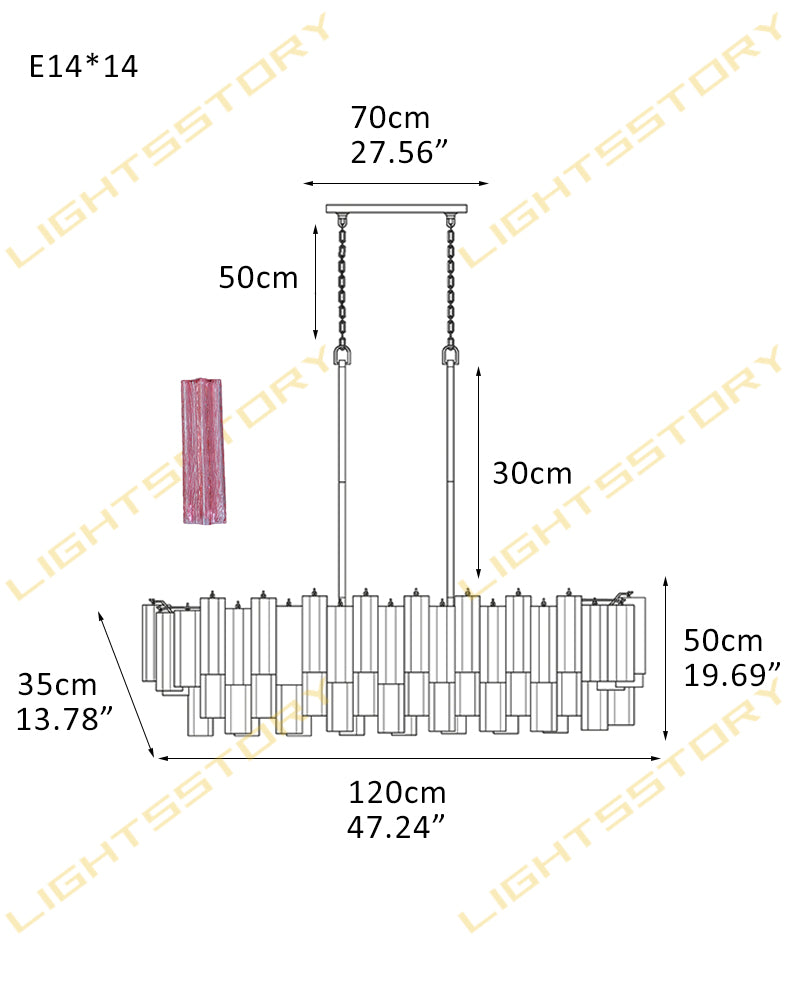 Art Unique Linear Large Murano Layered Glass Tubes Chandelier Aged Brass/Black Metal Frame