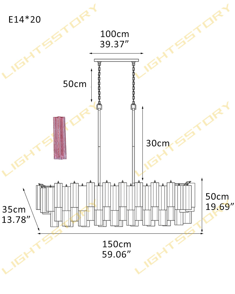 Art Unique Linear Large Murano Layered Glass Tubes Chandelier Aged Brass/Black Metal Frame