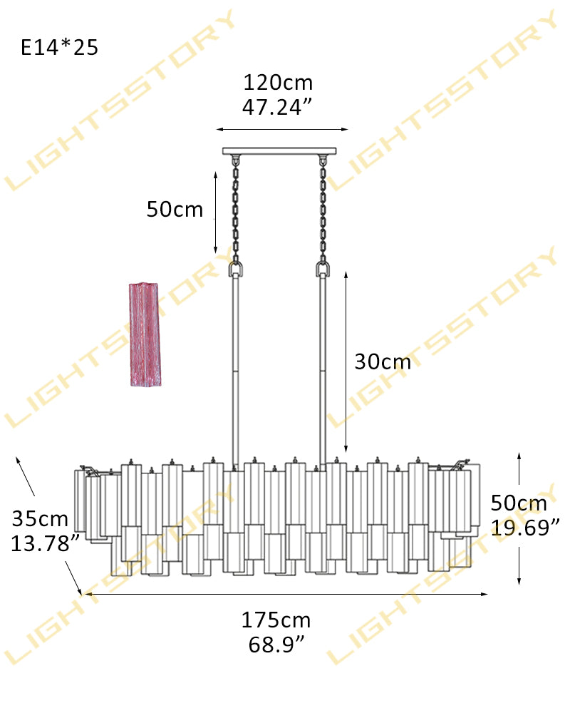 Art Unique Linear Large Murano Layered Glass Tubes Chandelier Aged Brass/Black Metal Frame