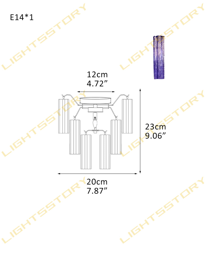 6/8 lights Compact Murano Small Ceiling Light Glass Replacement | Flower Glass Shade 1 light -D20*H23CM D7.87"*H9.06"(6 tubes) Gold + Purple Glass Modern Ceiling lamp