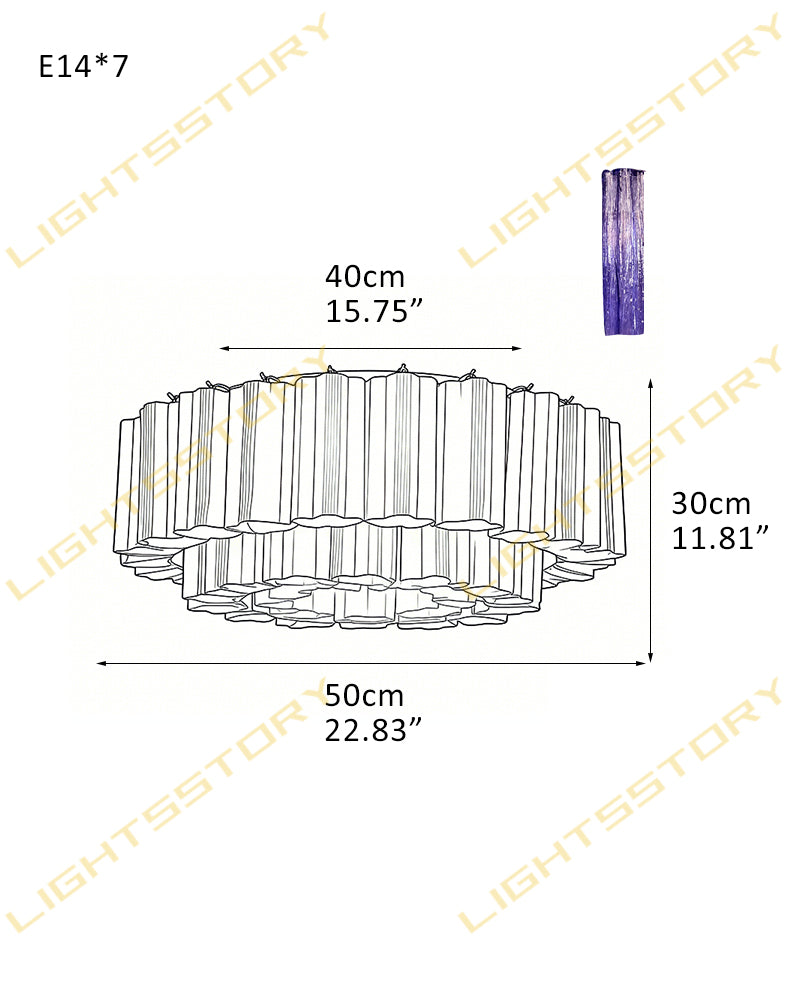 LightsStory Series Prismatic Semi-Flush Ceiling Mount | Star-Shaped Hand-blown authentic Murano glass tubes, Aged Brass and Black frame with gold accents for Living Rooms and Entryways 7-light-D58*H30CM D22.83"*H11.81"(42 tubes) Gold + Purple Glass Flush Mounted Ceiling Lamp