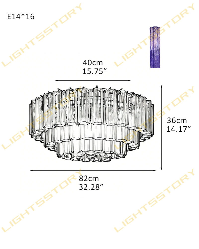 Exquisite Murano Colorful Glass Ceiling Lamps Wide 32in Aged Brass/Black Framework for Foyer Entrance 16 light-D82*H36CM D32.28"*H14.17"(79 tubes) Flush Mounted Ceiling Lamp
