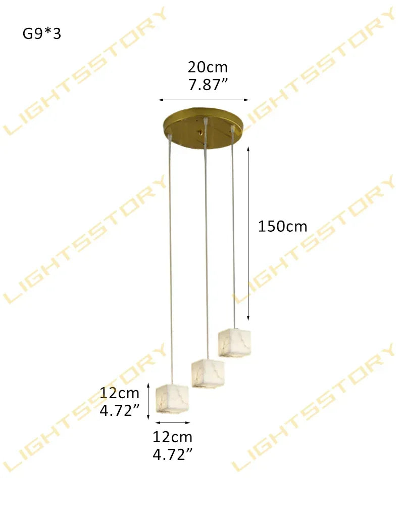 1/6/9/12/18/36-light G9 Alabaster Cluster Ceiling Pendant Lamp with Square Cube Design 3-light-D12*H12cm D4.72*H4.72" White + Brass Modern Pendant lamp