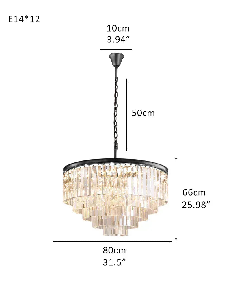 Square 5-tier Clear Crystal Chandeliers 34" with Black Iron Frame 5-Tier-R-D80*H66CM D31.5“*H25.98" Black American chandelier