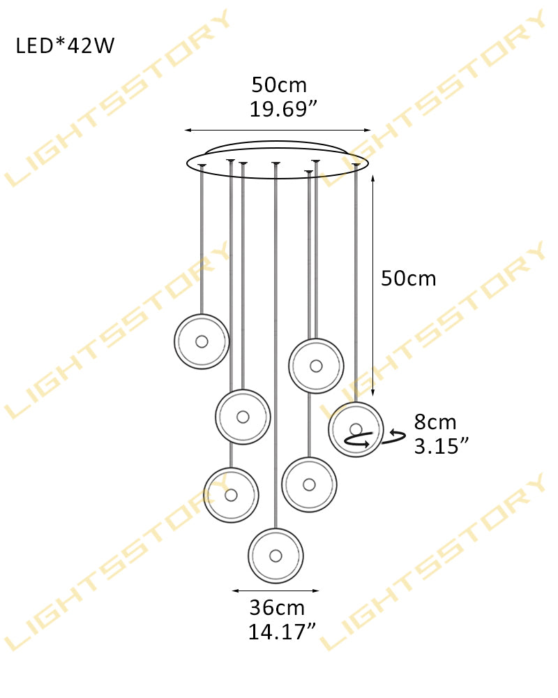 Lausanne Series Geometric Chandelier | Rotatable Alabaster Hand-selected natural alabaster diffusers with sleek metal rods, Sleek metal finish for Kitchen islands, entryways, and dining rooms 7 light-D36*H8CM D14.17"*H3.15"-R Modern Pendant lamp