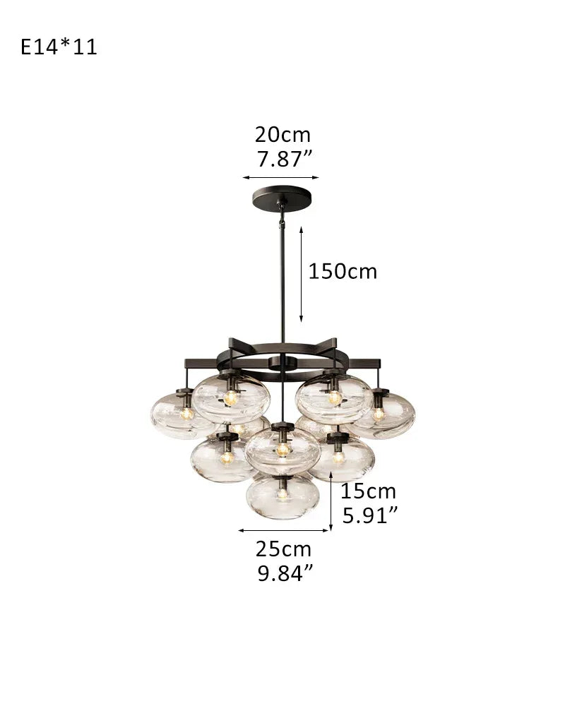 Cabrette Series Clear Glass Round Chandelier Wide 36" 48" 60" in Brass Ring for living room 11-light-D91*H115CM D35.83“*H45.28" Black American Vintage chandelier lamp