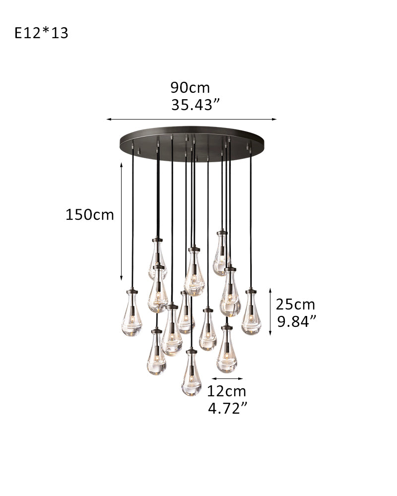 Black Raindrop Crystal Round Chandelier Multi Lighting with adjustable cord for living room