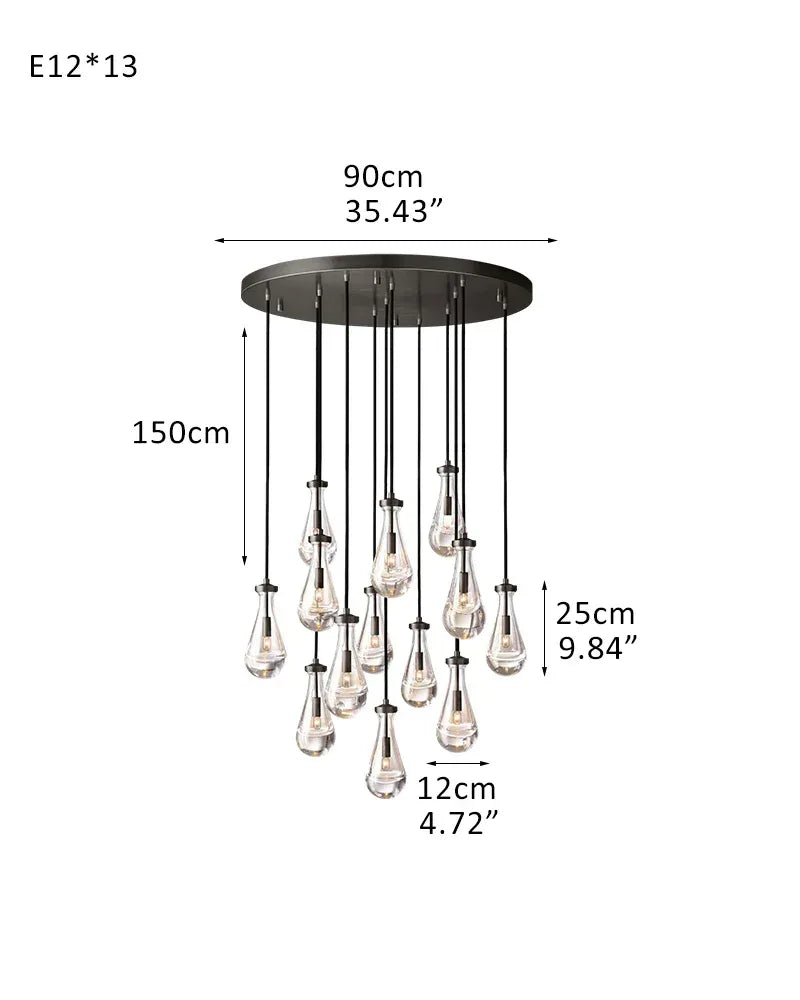 Black Raindrop Crystal Round Chandelier Multi Lighting with adjustable cord for living room 13-light-D12*H25CM D4.7"*H9.8" Black American chandelier