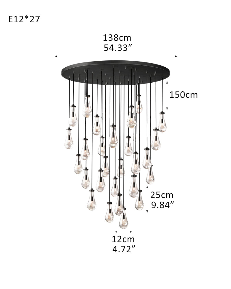Black Raindrop Crystal Round Chandelier Multi Lighting with adjustable cord for living room
