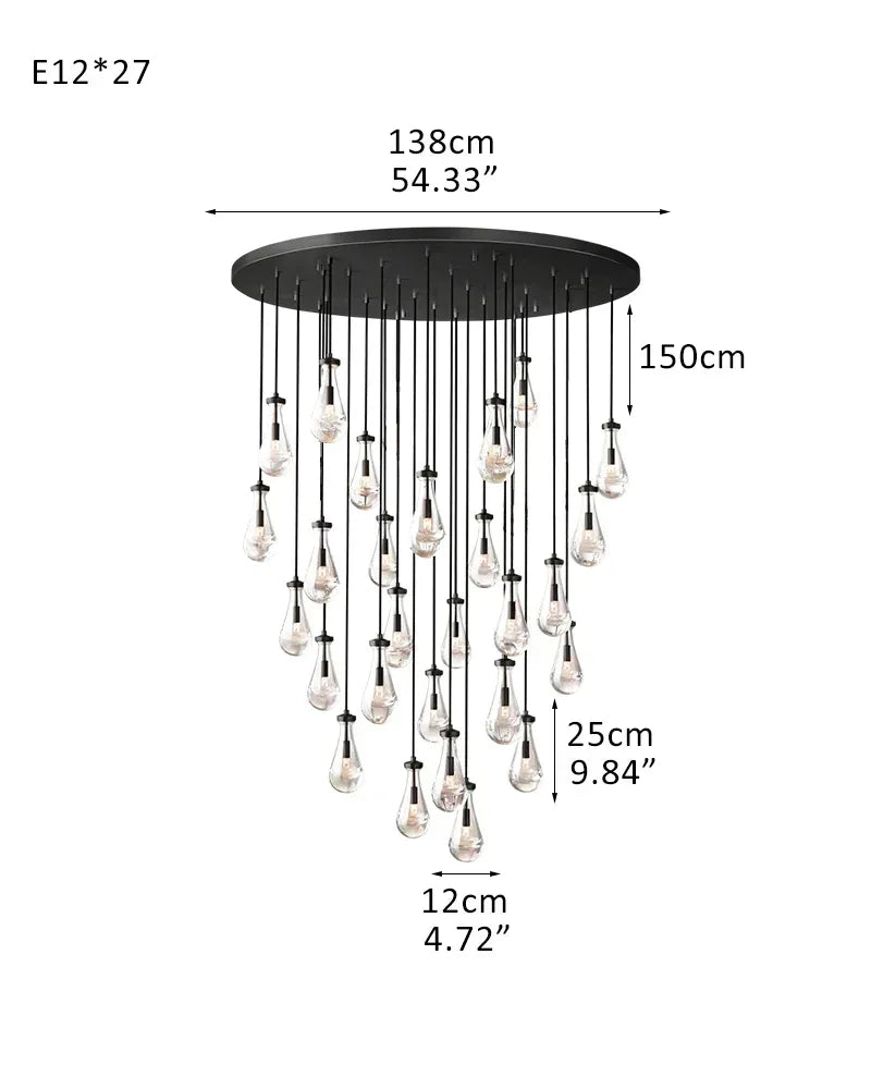 Black Raindrop Crystal Round Chandelier Multi Lighting with adjustable cord for living room 27-light-D12*H25CM D4.7"*H9.8" Black American chandelier