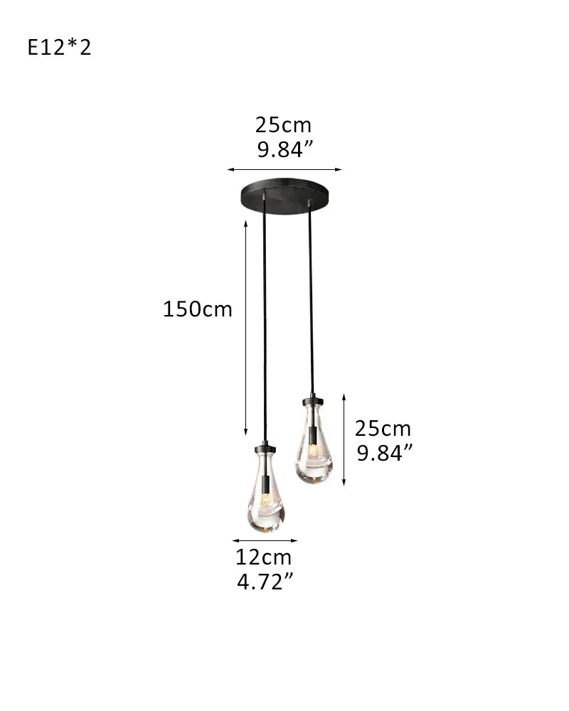 Black Raindrop Crystal Round Chandelier Multi Lighting with adjustable cord for living room 2-light-D12*H25CM D4.7"*H9.8" Black American chandelier