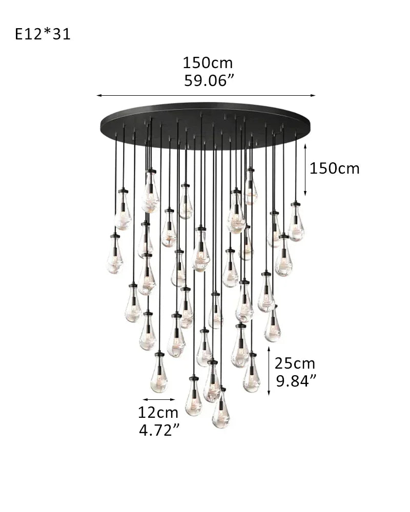 Black Raindrop Crystal Round Chandelier Multi Lighting with adjustable cord for living room 31-light-D12*H25CM D4.7"*H9.8" Black American chandelier