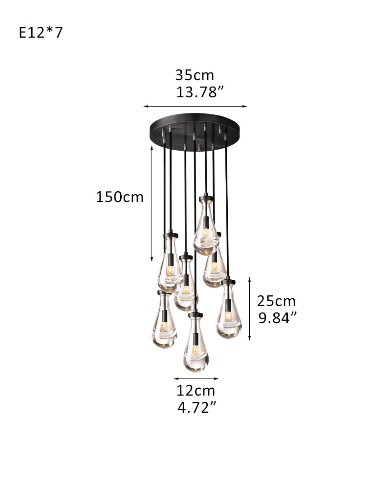 Black Raindrop Crystal Round Chandelier Multi Lighting with adjustable cord for living room