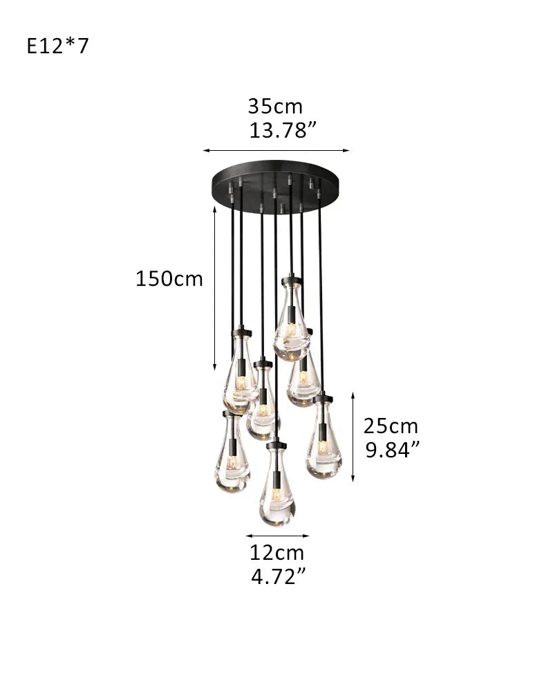 Black Raindrop Crystal Round Chandelier Multi Lighting with adjustable cord for living room 7-light-D12*H25CM D4.7"*H9.8" Black American chandelier