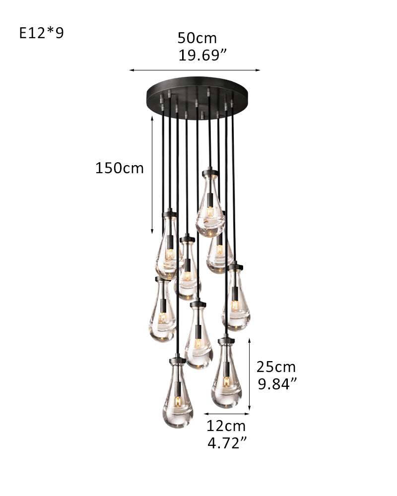 Black Raindrop Crystal Round Chandelier Multi Lighting with adjustable cord for living room