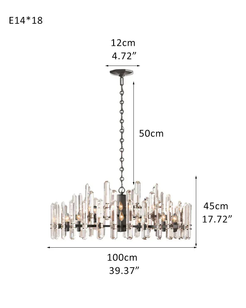 American light luxury Copper Candle Crystal Round Bonnington Chandelier 25“34”40" | 12/15/18-light D100*H45CM D39.37“*H17.72" Black American chandelier