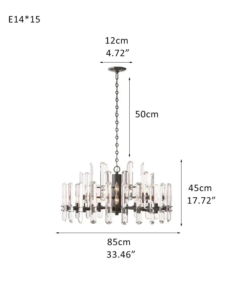 American light luxury Copper Candle Crystal Round Bonnington Chandelier 25“34”40" | 12/15/18-light D85*H45CM D33.46“*H17.72" Black American chandelier