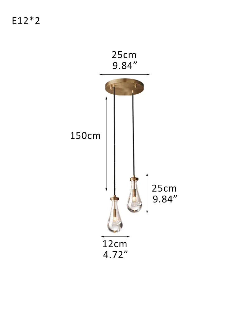 Vintage Brass Rainfall Crystal Round Chandelier 13 lights Cluster Pendant Lighting 2-light-D12*H25CM D4.7"*H9.8" Brass American chandelier