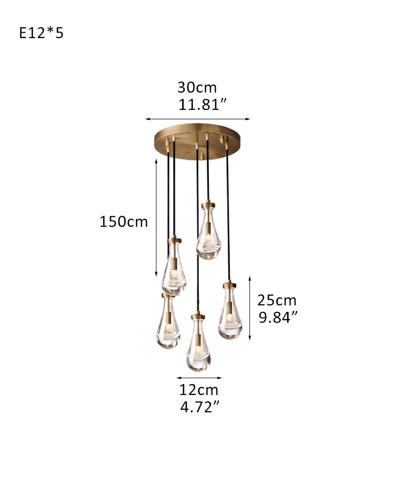 Aged Brass Floating Raindrop Hand Blown Crystal Linear Cluster Chandelier Wide 54"