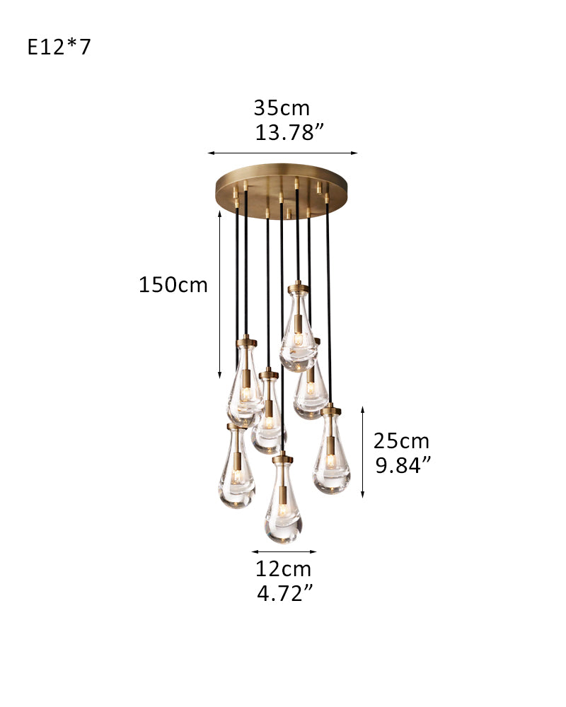 Aged Brass Floating Raindrop Hand Blown Crystal Linear Cluster Chandelier Wide 54"