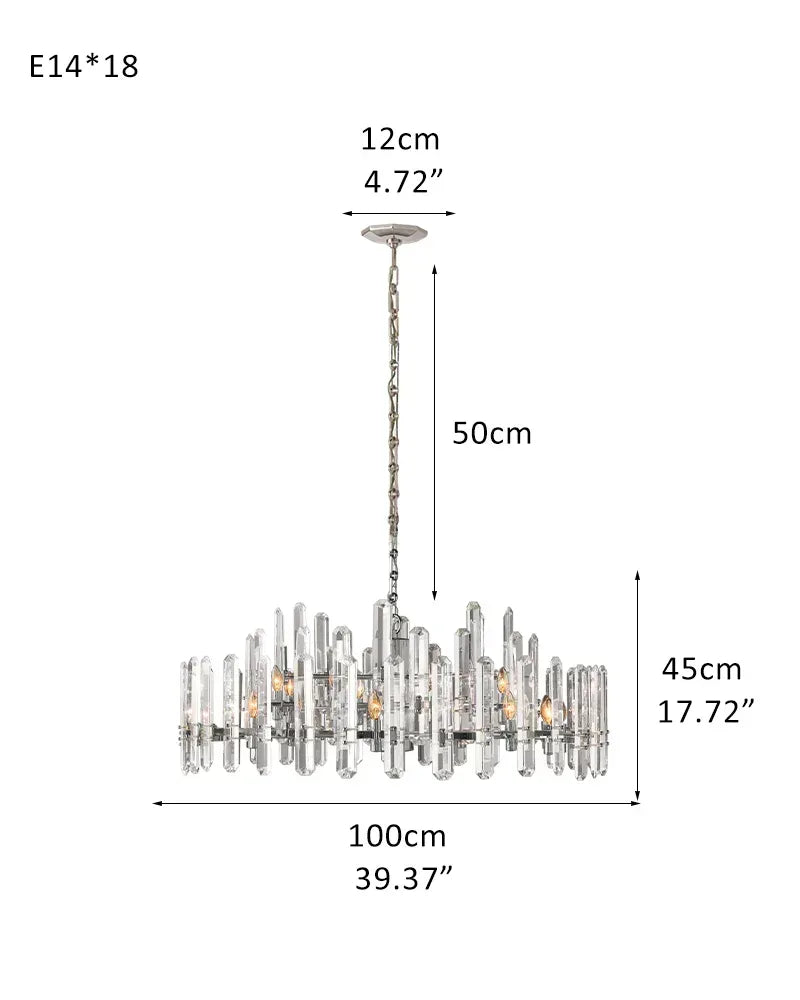 American light luxury Copper Candle Crystal Round Bonnington Chandelier 25“34”40" | 12/15/18-light D100*H45CM D39.37“*H17.72" Chrome American chandelier