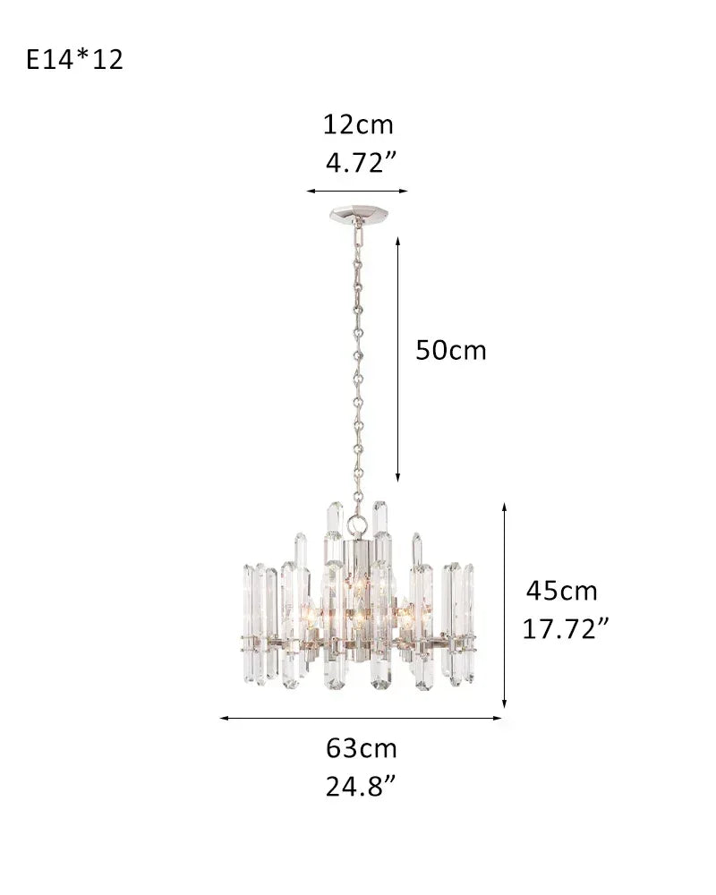 American light luxury Copper Candle Crystal Round Bonnington Chandelier 25“34”40" | 12/15/18-light D63*H45CM D24.8“*H17.72" Chrome American chandelier