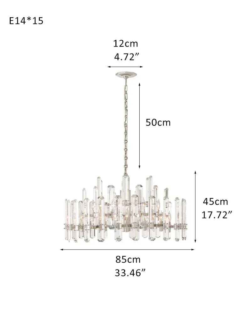 American light luxury Copper Candle Crystal Round Bonnington Chandelier 25“34”40" | 12/15/18-light D85*H45CM D33.46“*H17.72" Chrome American chandelier