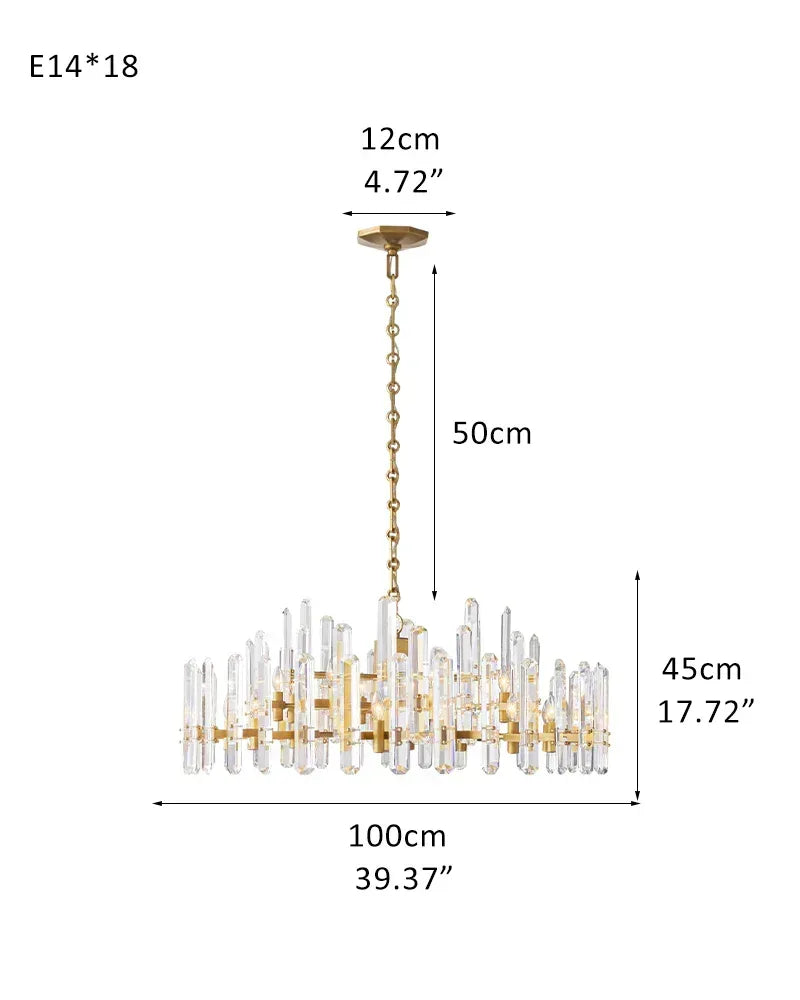 American light luxury Copper Candle Crystal Round Bonnington Chandelier 25“34”40" | 12/15/18-light D100*H45CM D39.37“*H17.72" Brass American chandelier