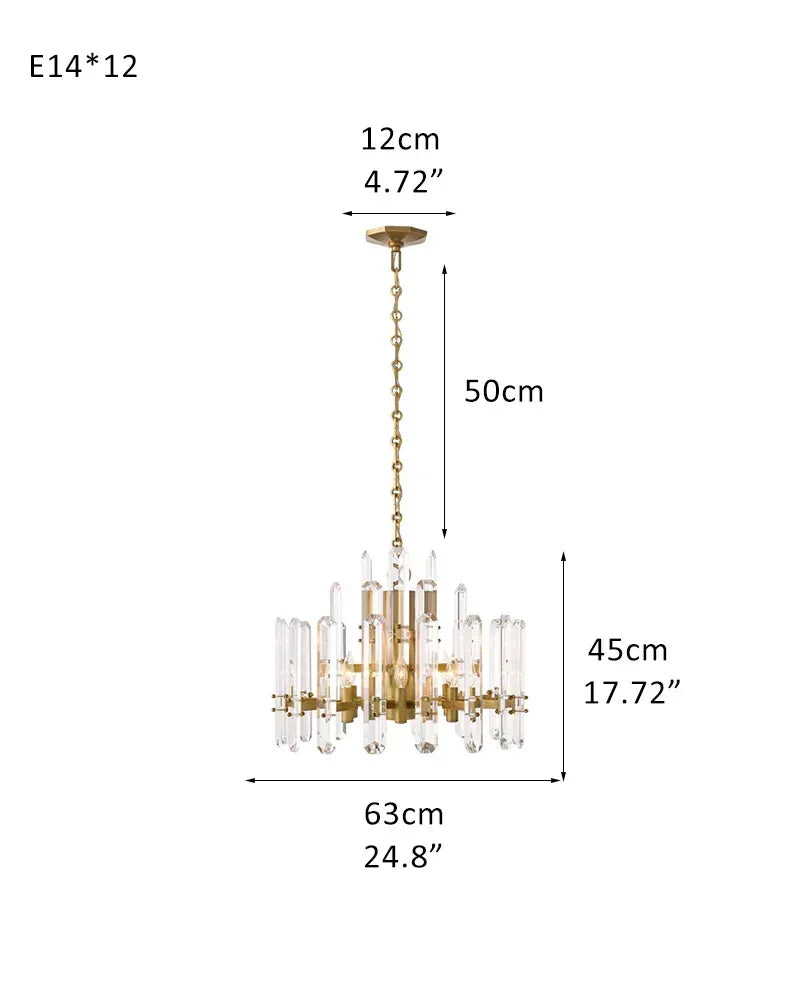 American light luxury Copper Candle Crystal Round Bonnington Chandelier 25“34”40" | 12/15/18-light D63*H45CM D24.8“*H17.72" Brass American chandelier