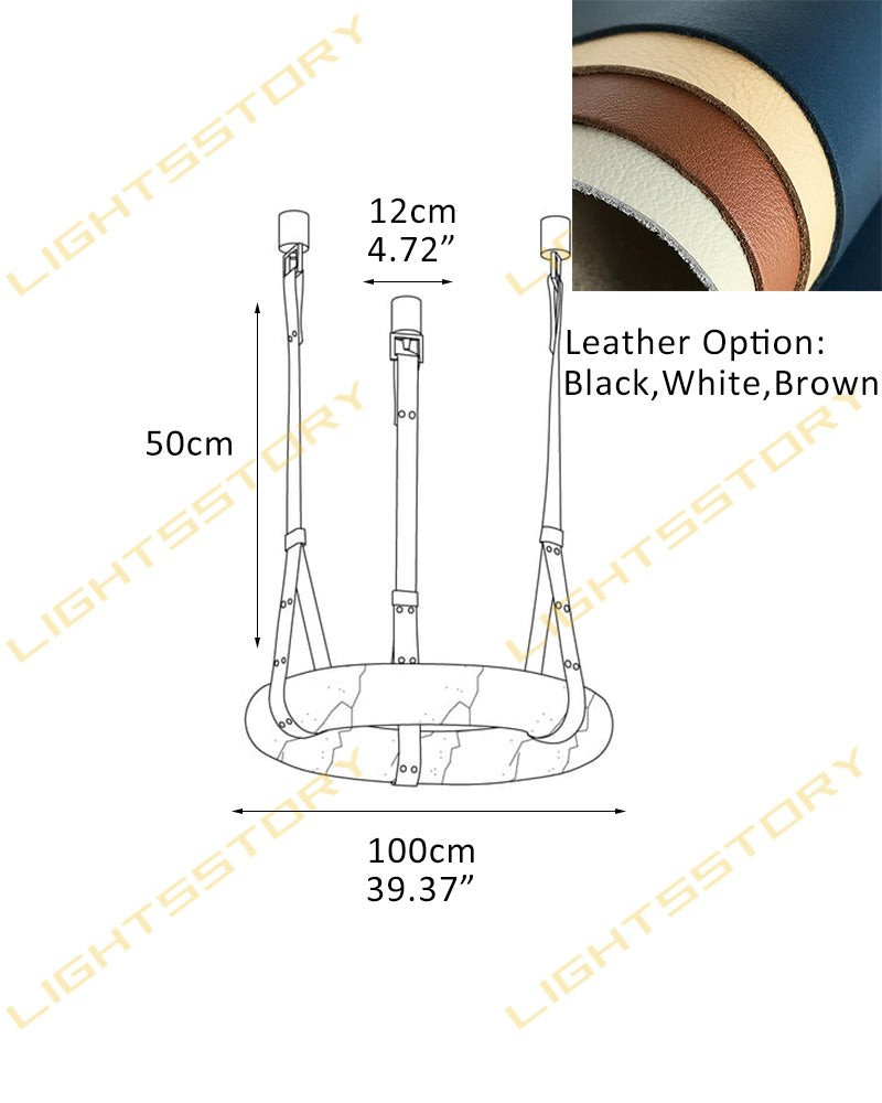 Alabaster Torus Halo Ring Leather Strap Canopy Pendant Light - Natural Spanish Alabaster, Organic Leather Trim - Kitchens, Dining & Living Rooms