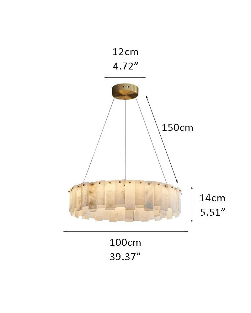 LightsStory Series Geometric Chandelier | Circle Polished White Marble Alabaster, Premium Brass finish for Spacious Living Rooms and Grand Villas D100*H14CM D39.37*H5.51" White + Brass American chandelier