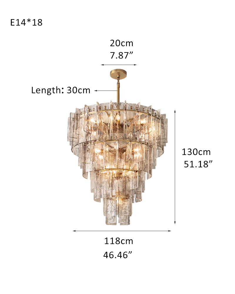 E14 Large Crystal Matrix Chandelier brushed copper with transparent/smoke grey glass