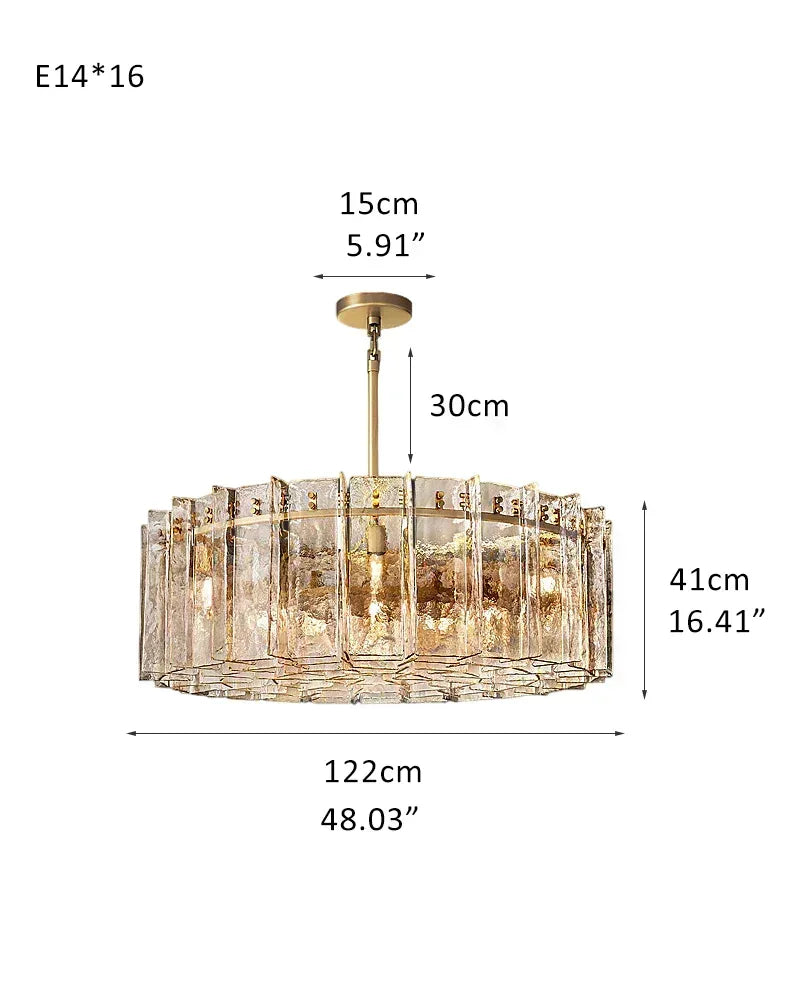 Gordes Series Architectural Chandelier | Interlocking Planes Corrugated sculptural glass, Transparent and smoky glass finish for Entryways, dining areas, and lofts 16-light-D122*H41cm D48.03*H16.41" Brass + Transparent Glass American Vintage chandelier lamp