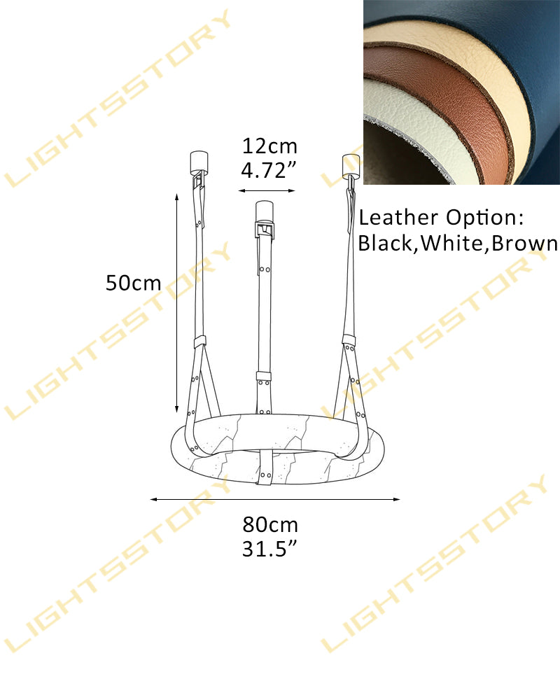 Alabaster Torus Halo Ring Leather Strap Canopy Pendant Light - Natural Spanish Alabaster, Organic Leather Trim - Kitchens, Dining & Living Rooms