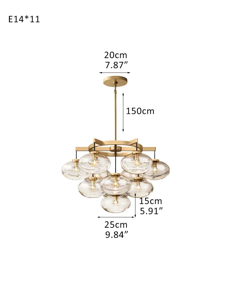 Cabrette Series Clear Glass Round Chandelier Wide 36" 48" 60" in Brass Ring for living room 11-light-D91*H115CM D35.83“*H45.28" Brass American Vintage chandelier lamp