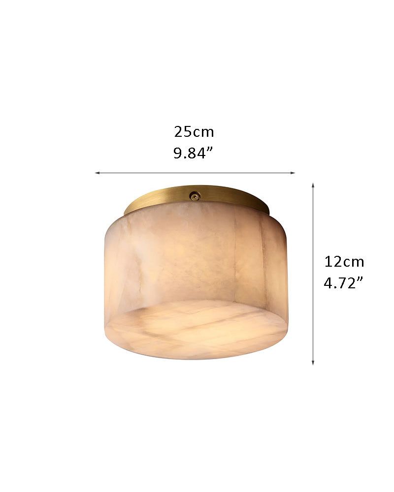 Round alabaster ceiling light with brass frame, 25cm x 12cm for stylish modern interiors.