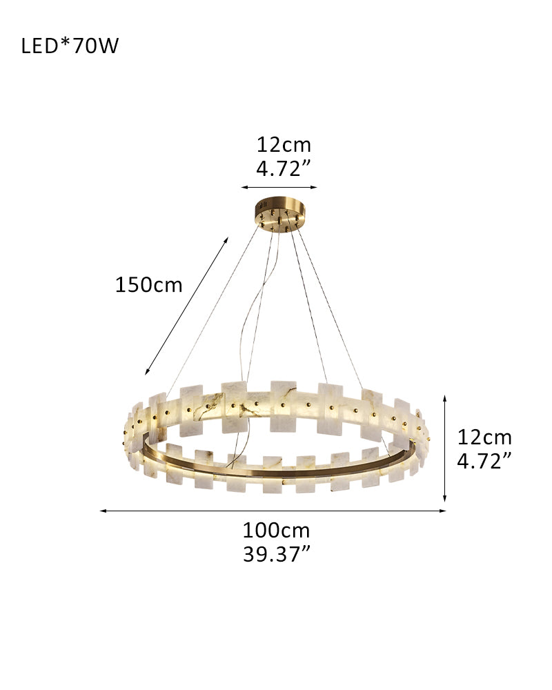 Marble Circle Hanging Lamp Minimalism White and Brass Alabaster Halo Chandelier Dining Table