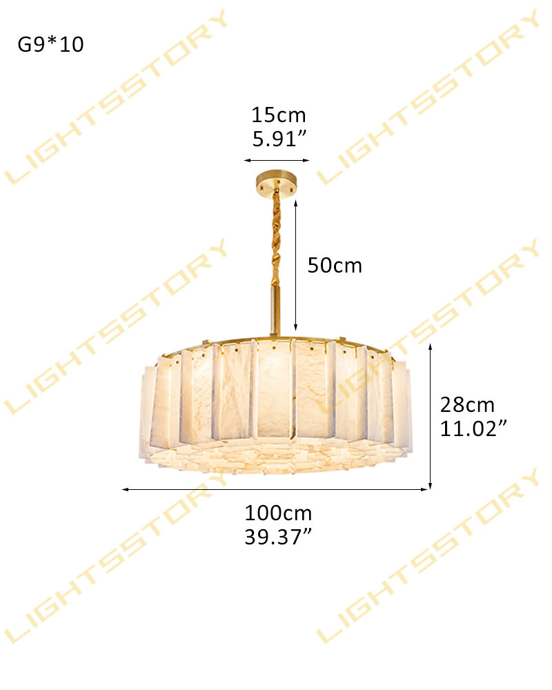 Linear Rectaggered Alabaster Panel Chandelier - Multi-layer Stone