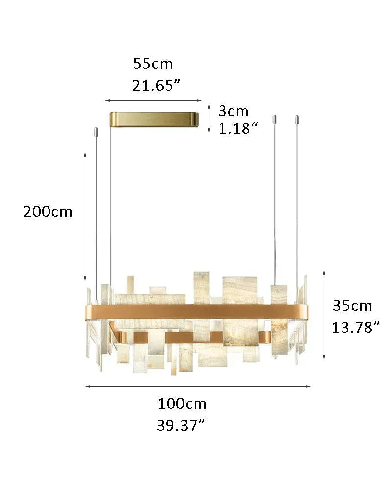 Luxury Marble Slice & Metal Golden Frame Oval Chandeliers | Handcrafted marble D100*H35CM D40"*H14" White + Gold American chandelier