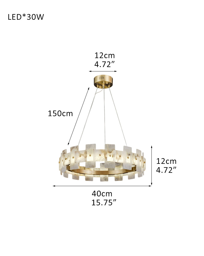 Marble Circle Hanging Lamp Minimalism White and Brass Alabaster Halo Chandelier Dining Table