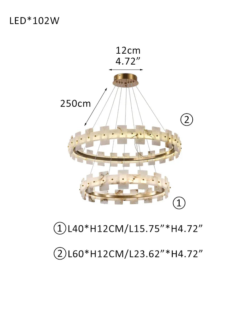 Marble Circle Hanging Lamp Minimalism White and Brass Alabaster Halo Chandelier Dining Table L40+L60CM L15.8"+L23.6" White + Brass Luxury Modern Chandelier