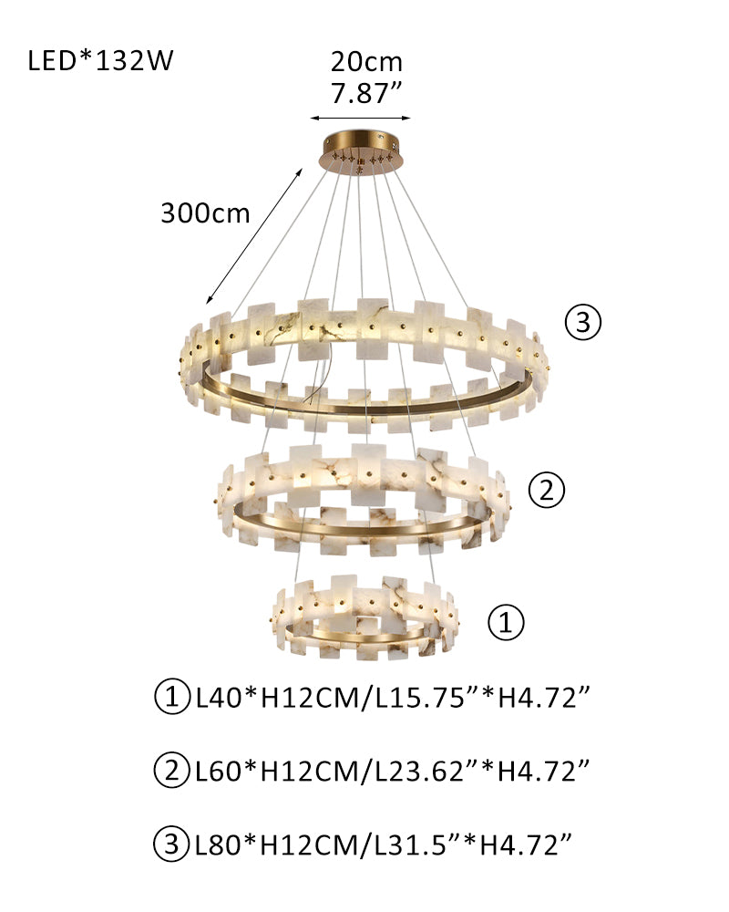 Marble Circle Hanging Lamp Minimalism White and Brass Alabaster Halo Chandelier Dining Table